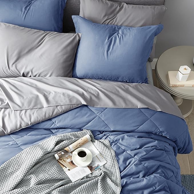 Bedsure Infinity Blue King Size Comforter Set - 7 Pieces Reversible King Bed in a Bag, King Bed Set Infinity Blue and Grey with Comforters, Sheets, Pillowcases & Shams - LeafyLoom