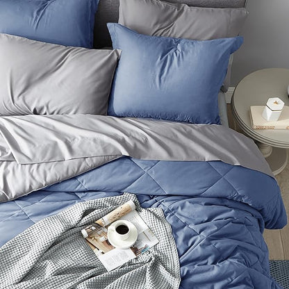 Bedsure Infinity Blue Twin Comforter Set - 5 Pieces Reversible Twin Bed in a Bag, Extra Long Twin Bed Set Infinity Blue and Grey with Comforters, Sheets, Pillowcase & Sham - LeafyLoom