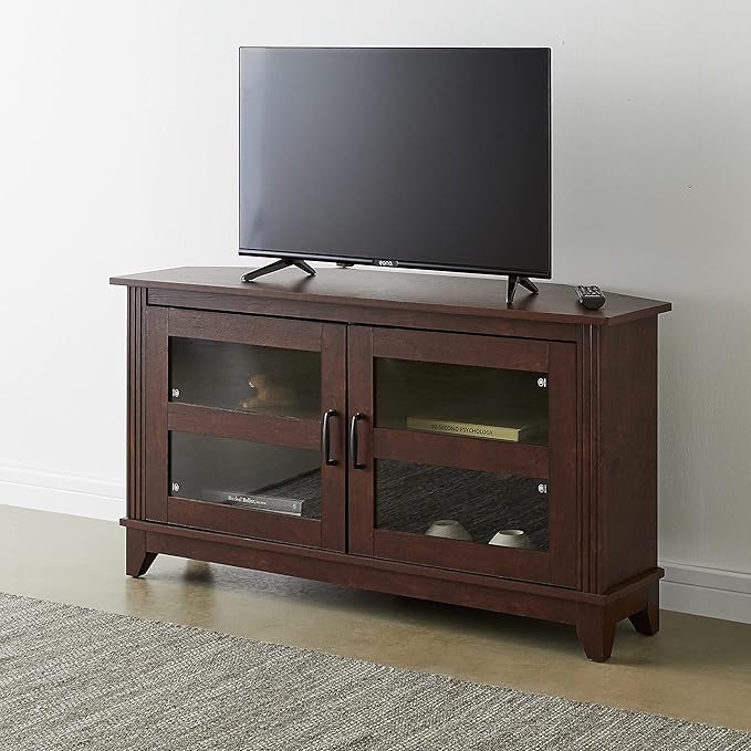 ROCKPOINT Modern Farmhouse 44inch Corner Universal TV Stand Living Room Storage Console, Entertainment Center,Brown - LeafyLoom