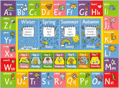 KC Cubs Playtime Collection ABC Alphabet, Seasons, Months and Days of The Week Educational Learning & Game Area Rug Carpet for Kids and Children Bedrooms and Playroom - LeafyLoom