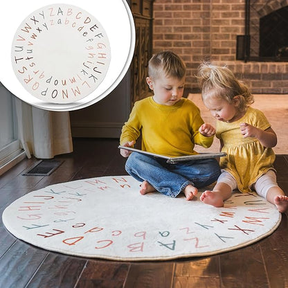 ABC Rug for Kids Room | 40 Inch Round Alphabet Rug with Capital and Lowercase Letters | ABC Boho Classroom Rug for Alphabet Learning - LeafyLoom