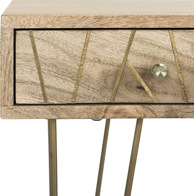 Safavieh Home Office Marigold Modern Natural and Brass 1-drawer Hairpin Leg Desk - LeafyLoom