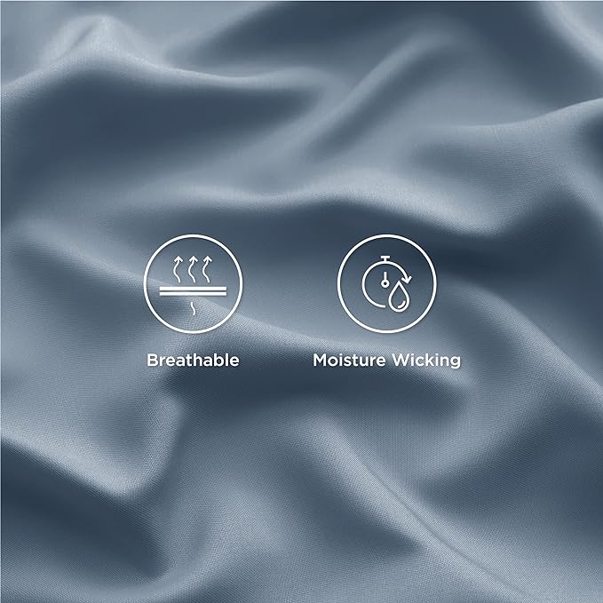 Bedsure Full Size Sheets, Cooling Sheets Full, Rayon Derived from Bamboo, Deep Pocket Up to 16", Breathable & Soft Bed Sheets, Hotel Luxury Silky Bedding Sheets & Pillowcases, Mineral Blue - LeafyLoom