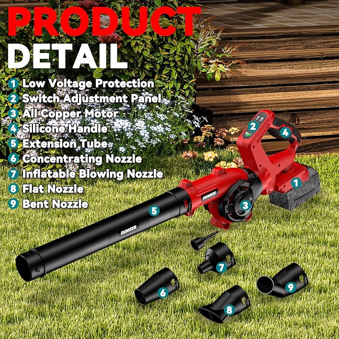 Leaf Blower, Cordless Leaf Blower for Milwaukee M18 Battery, 3 Speed Modes Up to 200MPH, 270° Rotatable Electric Leaf Blower with 4 Blowing Nozzles for Lawn Care and Yard(Battery Not Included) - LeafyLoom