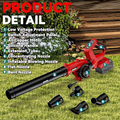 Leaf Blower, Cordless Leaf Blower for Milwaukee M18 Battery, 3 Speed Modes Up to 200MPH, 270° Rotatable Electric Leaf Blower with 4 Blowing Nozzles for Lawn Care and Yard(Battery Not Included) - LeafyLoom