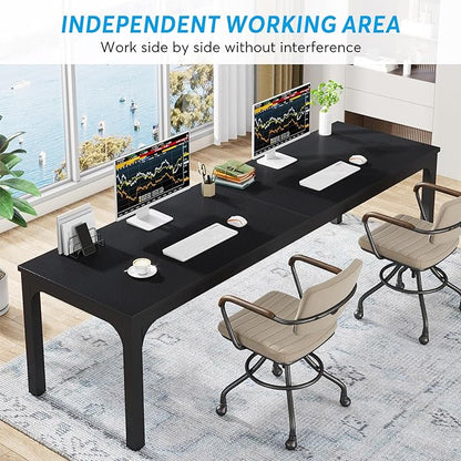 78.7 Inches Extra Long Two Person Office Desk,Double Workstation for Home Office,Black - LeafyLoom