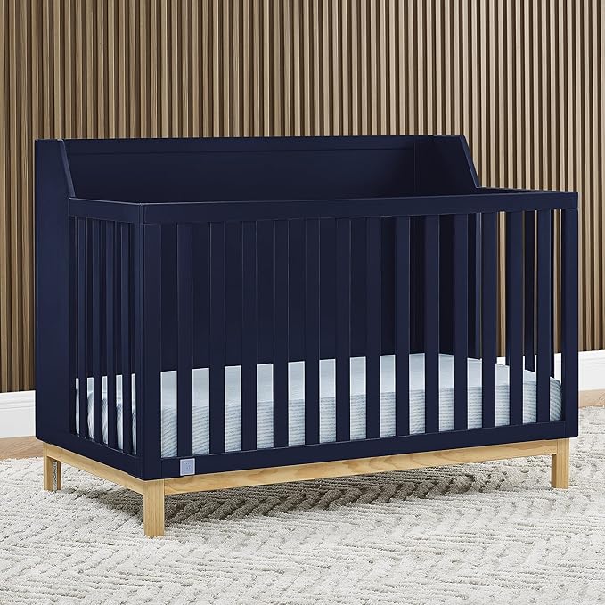 Delta Children babyGap Oxford 6-in-1 Convertible Crib + Brannan Bear Bookcase with Bins + Brannan Bear Wall Shelf with 4 Hooks, Navy/Natural (Bundle) - LeafyLoom