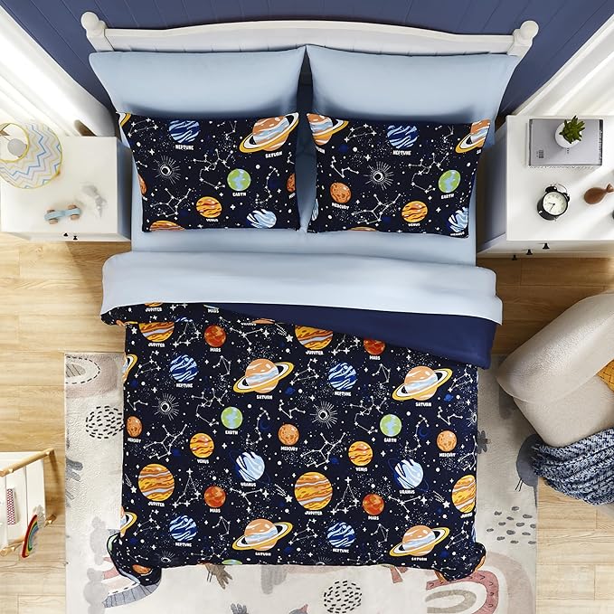 Twin Comforter Set with Sheets - 5 Pieces Kids Twin Bedding Sets, Glow in The Dark Space Twin Bed in a Bag with Comforter, Sheets, Pillowcase & Sham - LeafyLoom