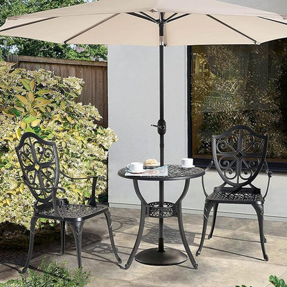 Nuu Garden Bistro Set 3 Piece Outdoor, Cast Aluminum Patio Bistro Sets with Umbrella Hole, Bistro Table and Chairs Set of 2 for Patio Backyard - LeafyLoom