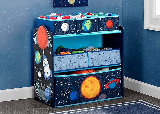 Delta Children Space Adventures Design & Store 6 Bin Toy Storage Organizer - Greenguard Gold Certified, Blue - LeafyLoom