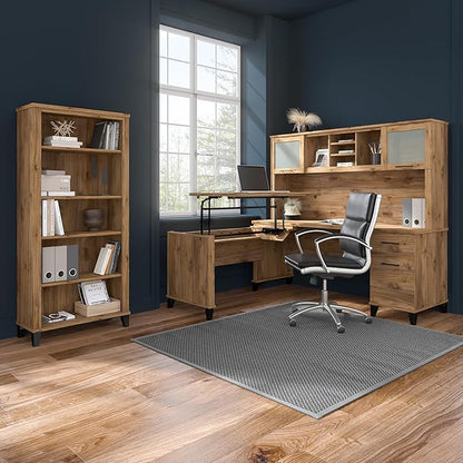 Bush Furniture Somerset Desk Hutch, Attachment with Shelves and Cabinets for Home Office, 72W, Fresh Walnut - LeafyLoom