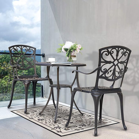 NUU GARDEN Bistro Set 3 Piece Outdoor All Weather Cast Aluminum Patio Bistro Set Patio Table and Chairs Set of 2 with Umbrella Hole for Backyard, Balcony, Front Porch, Lawn, Pool, Bronzer - LeafyLoom