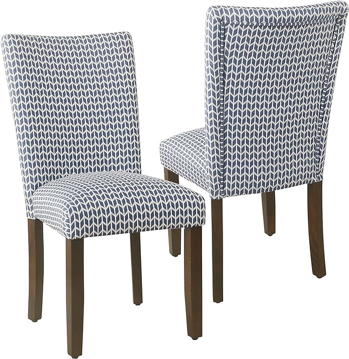 HomePop Parsons Classic Dining Room Tables and Chairs, Pack of 2, Blue Geometric - LeafyLoom