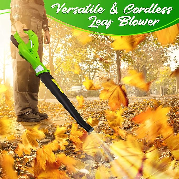 Serenlife Lightweight Cordless Leaf Blower - 18V, 55 MPH Air Speed - Perfect for Decks, Gutter Cleaning, Snow & Small Yards - Rechargeable Battery & Charger Included - Charge Time 4 Hours - Only 5 lbs - LeafyLoom