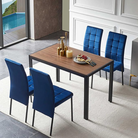 NicBex Dining Table Set for 4 Kitchen Table Set 5-Piece Dining Set Including Velvet High Back Nordic Dining Chair & Creative Design MDF Dining Table for Kitchen, Dining Room, Blue - LeafyLoom