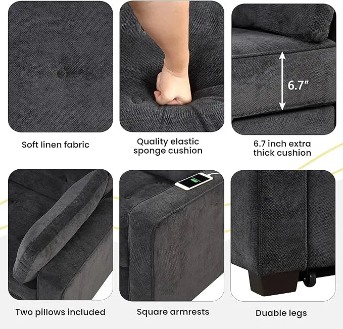 3 in 1 Multi-Functional Pull Out Sofa Bed , Velvet Upholstered Convertible Sleeper Loveseat Couch Guest Daybed with Adjustable Backrest and Dual USB Charging Port for Living Room Office RV Furniture - LeafyLoom