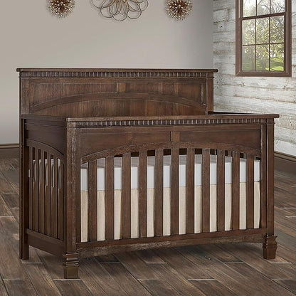 Evolur Santa Fe 5-in-1 Convertible Crib in Antique Brown, Greenguard Gold Certified, Features 3 Mattress Heights, Wooden Nursery and Bedroom Furniture, Baby Crib - LeafyLoom