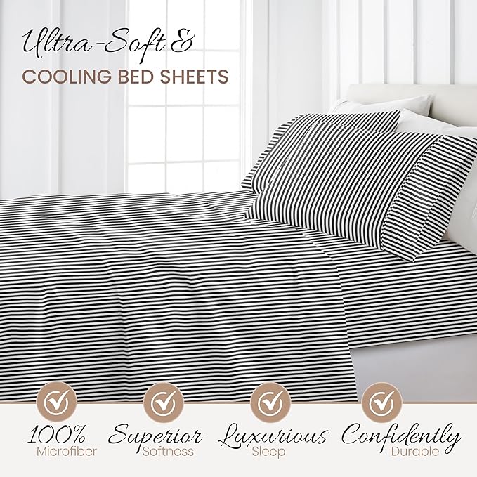 Linen Market 4 Piece King Bedding Sheet Set (Gray Ribbon) - Sleep Better Than Ever with These Ultra-Soft & Cooling Bed Sheets for Your King Size Bed - Deep Pocket Fits 16" Mattress - LeafyLoom