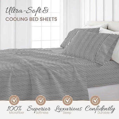 Linen Market 4 Piece King Bedding Sheet Set (Gray Ribbon) - Sleep Better Than Ever with These Ultra-Soft & Cooling Bed Sheets for Your King Size Bed - Deep Pocket Fits 16" Mattress - LeafyLoom