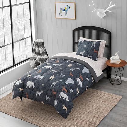 Kids Bedding Set Bed in a Bag for Boys and Girls Toddlers Printed Sheet Set and Comforter, Twin, Safari - LeafyLoom