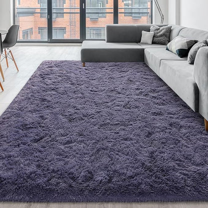 Super Soft Fluffy Shaggy Rugs for Living Room Bedroom, Fuzzy Plush Area Rugs for Girls Kids Room Nursery Home Decor, Furry Dorm Rug Cute Non-Slip Indoor Floor Carpet 5x8 Feet, Grey-Purple - LeafyLoom