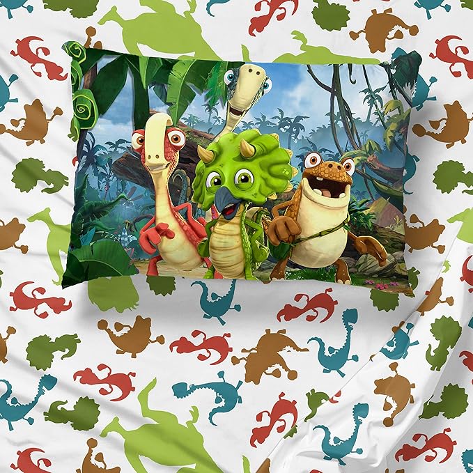 Jay Franco Gigantosaurus 4 Piece Toddler Bed Set – Bed Set includes Toddler Size Comforter & Sheet Set - Bedding Features Dinosaur Rocky, Bill, Tiny, & Mazu (Official Gigantosaurus Product) - LeafyLoom