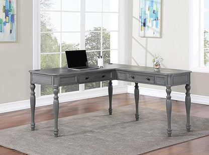 OSP Home Furnishings Country Meadows L-Shape Desk with 2 Full Drawers and Power Hub, Plantation Grey - LeafyLoom