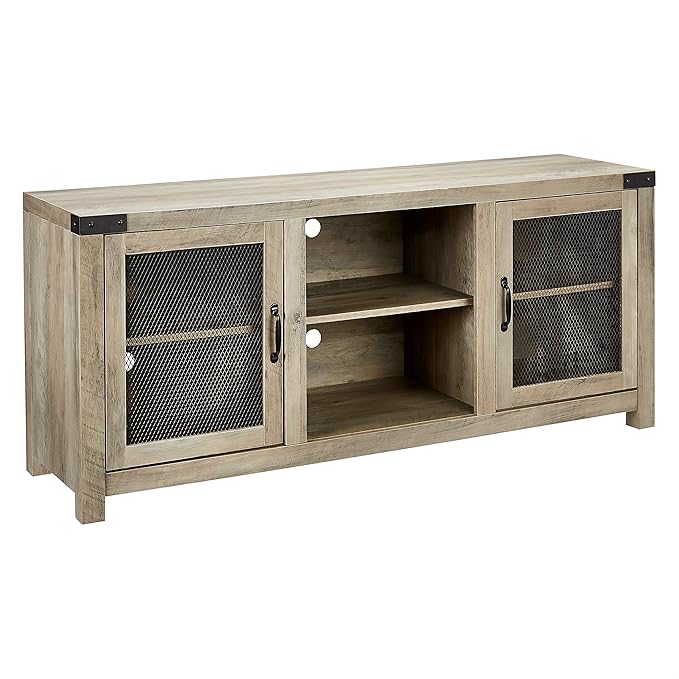 ROCKPOINT 58inch TV Stand Entertaiment Media Console Center Industrial Style Door, Grey wash - LeafyLoom