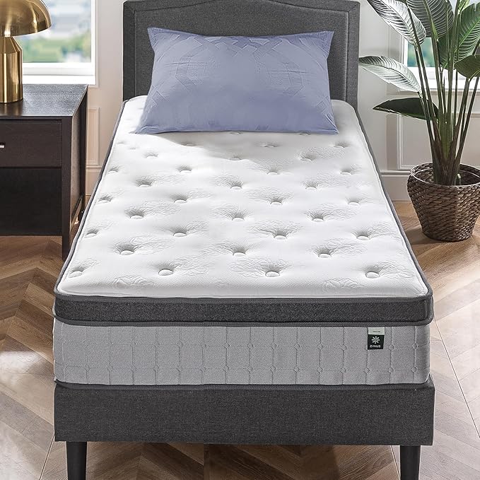 ZINUS 12 Inch Comfort Support Cooling Gel Hybrid Mattress, Twin, Euro Top Innerspring Mattress, Motion Isolating Pocket Springs, Mattress in A Box - LeafyLoom