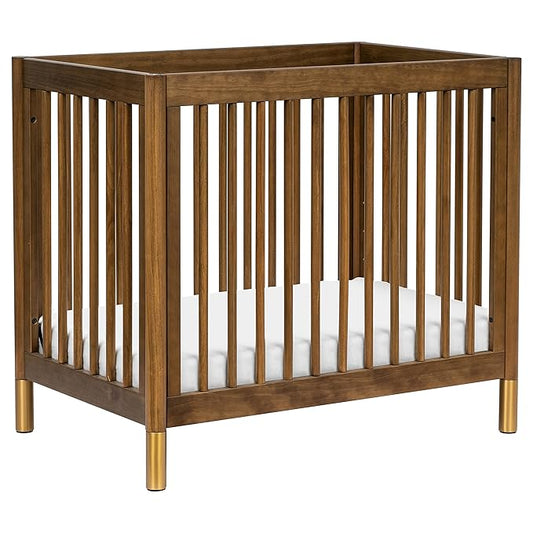 babyletto Gelato 4-in-1 Convertible Mini Crib in Natural Walnut and Brushed Gold Feet, Greenguard Gold Certified - LeafyLoom