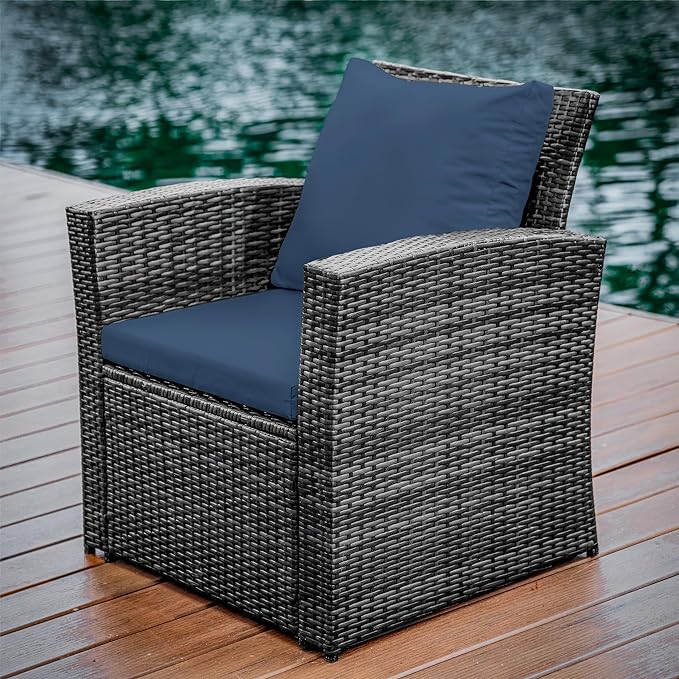 Nestl Wicker Outdoor Furniture Set - 4 Piece Patio Set (Grey/Navy) - LeafyLoom