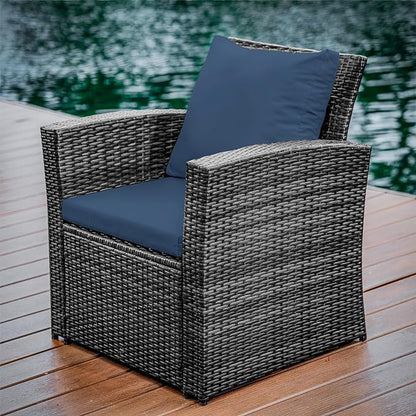 Nestl Wicker Outdoor Furniture Set - 4 Piece Patio Set (Grey/Navy) - LeafyLoom