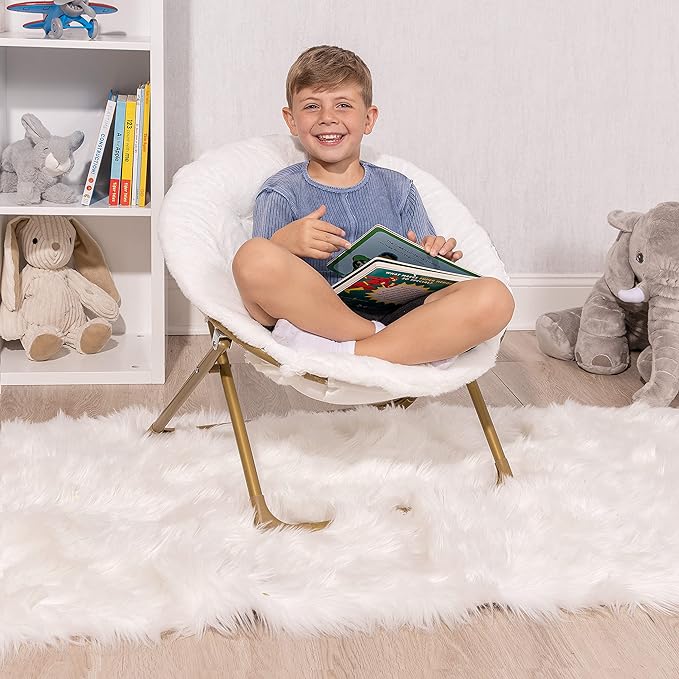 Milliard Mini Cozy Chair for Kids, Sensory Faux Fur Folding Saucer Chair for Toddlers, White - LeafyLoom