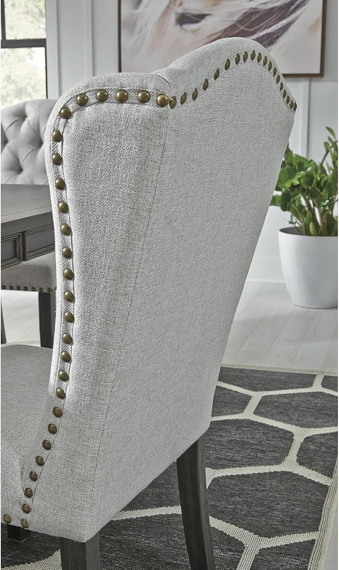 Signature Design by Ashley Jeanette Traditional Tufted Upholstered Wingback Dining Chair, 2 Count, Light Gray - LeafyLoom