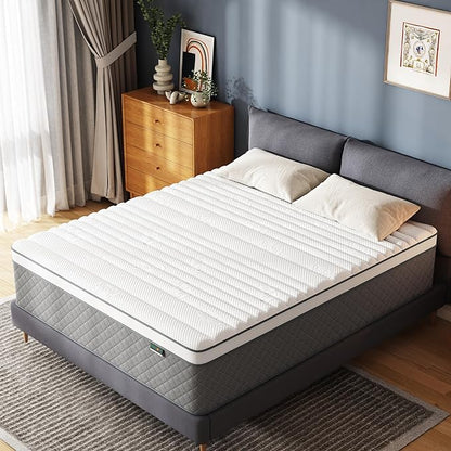 14 Inch Queen Mattress, Cooling-Gel Memory Foam and Pocket Spring Hybrid Mattress, Queen Bed Mattress in a Box, CertiPUR-US Certified, Medium Firm, Queen Size Mattress - LeafyLoom