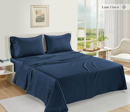 LANE LINEN 100% Egyptian Cotton Bed Sheets - 1000 Thread Count 4-Piece King Sheets Set, Long Staple Cotton Bedding Sheets, Sateen Weave, Luxury Hotel Sheets, Fits Upto 16" Mattress - Estate Blue - LeafyLoom