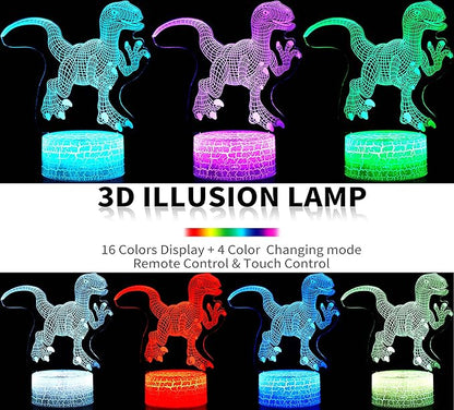 Dinosaur Night Light, 16 Colors 3D Desk Lamp Remote Control Dinosaur Toys for Kids Age 2 3 4 5 6 7 8-12 Year Old Boys Room Bedside Decor Christmas Birthday Gifts - LeafyLoom