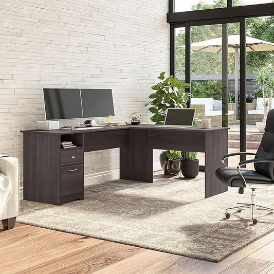 Bush Furniture L Shaped Desk with Drawers for Executive and Home Office | Cabot Collection Corner Table with Storage and Chrome Hardware | 72Wx23DX42W Return - LeafyLoom