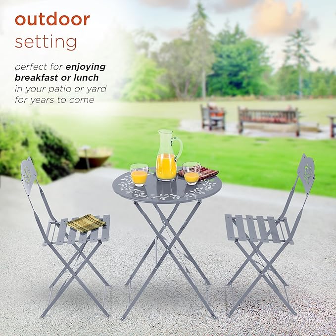 Alpine Corporation Folding Table and Chairs Patio Seating, Gray - LeafyLoom