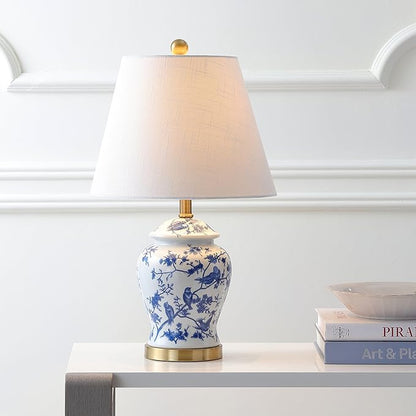 JONATHAN Y JYL3005A Penelope 22" Chinoiserie LED Table Classic Cottage Bedside Desk Nightstand Lamp for Bedroom Living Room Office College Bookcase LED Bulb Included, Blue/White - LeafyLoom