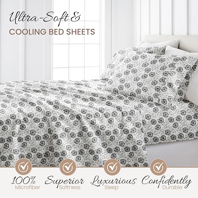 Linen Market 4 Piece Full Bedding Sheet Set (Gray Floral) - Sleep Better Than Ever with These Ultra-Soft & Cooling Bed Sheets for Your Full Size Bed - Deep Pocket Fits 16" Mattress - LeafyLoom