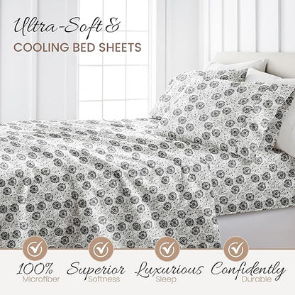 3 Piece Twin Bedding Sheet Set (Gray Floral) - Sleep Better Than Ever with These Ultra-Soft & Cooling Bed Sheets for Your Twin Size Bed - Deep Pocket Fits 16" Mattress - LeafyLoom