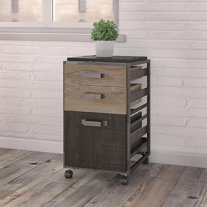 Bush Furniture Refinery 3 Drawer Mobile File Cabinet, Rustic Gray (RFF116RG-03) - LeafyLoom