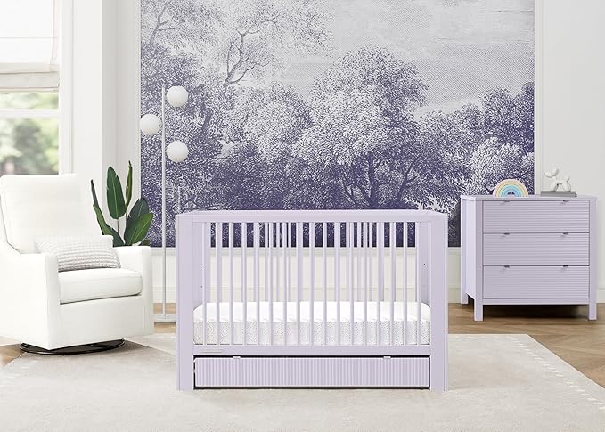 Delta Children Cassie 4-in-1 Convertible Crib with Underdrawer - Greenguard Gold Certified, Lilac - LeafyLoom