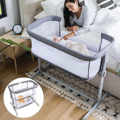 3 in 1 Baby Bassinet, Bedside Sleeper, & Playpen, Easy Folding Portable Crib (Grey)- KoolaBaby (Mesh Bassinet) - LeafyLoom