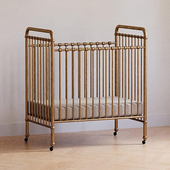 NAMESAKE Abigail 3-in-1 Convertible Mini Metal Crib in Vintage Gold, Greenguard Gold Certified - LeafyLoom