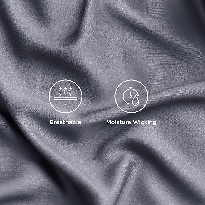 Bedsure Cooling Sheets for Full Size Bed, Viscose Derived from Bamboo, Deep Pocket up to 16", Breathable Soft Bed Sheets & Pillowcases, Dark Grey - LeafyLoom