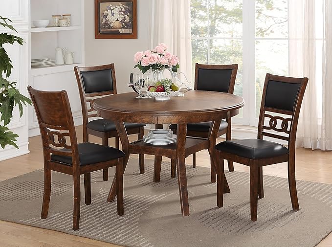 New Classic Furniture Gia Dining Chair (Set of Four), Black PU Upholstered Seat & Back Rest, Brown - LeafyLoom