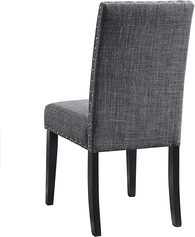 New Classic Furniture Crispin Dining Chair (Set of Four), 100% Polyester Granite Gray Fabric with Espresso Legs - LeafyLoom