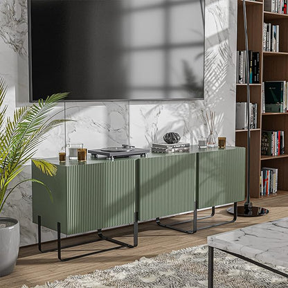 24/7 Shop at Home Mignon Contemporary Modern Style 60" TV Stand with 3 Storage Cabinets, Fits 65 Inches, Entertainment Center Console for Family, Living Room & Bedroom, Metal Legs, Green - LeafyLoom